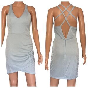 Crystal Doll Powder Blue Shimmery Side Ruched Bodycon Dress Size 9